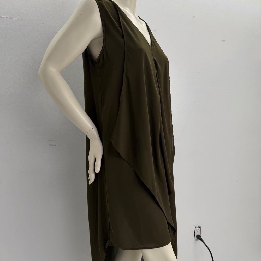 Olive Green High Low Draped V-Neck Top Sheer Dress Large Lagenlook Goblincore - Picture 5 of 10